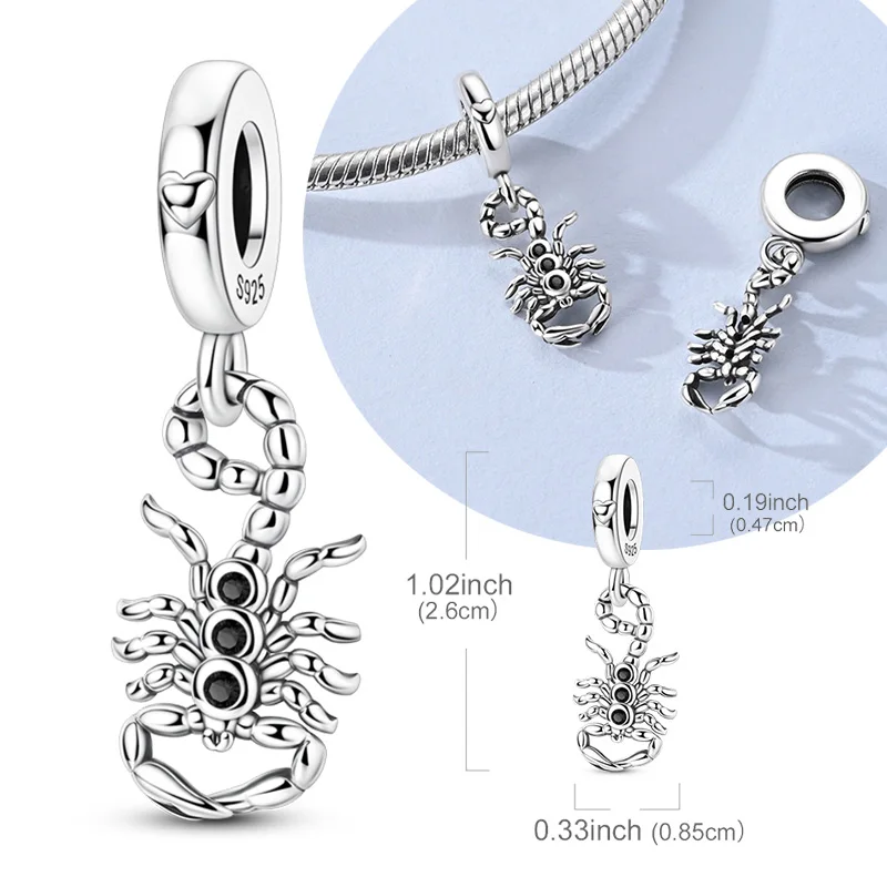 

Original 925 Sterling Silver Bead Charm Scorpion Pendant Fit Original Bracelet Necklace For Men Women DIY Neutral Jewelry Gift