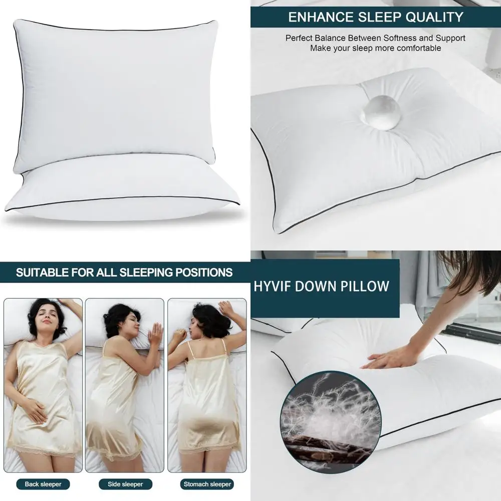 

Queen Size Down Pillows for Comfortable Sleep - Suitable for Back, Side, and Stomach Sleepers, 2-Pack, 20x28 Inches