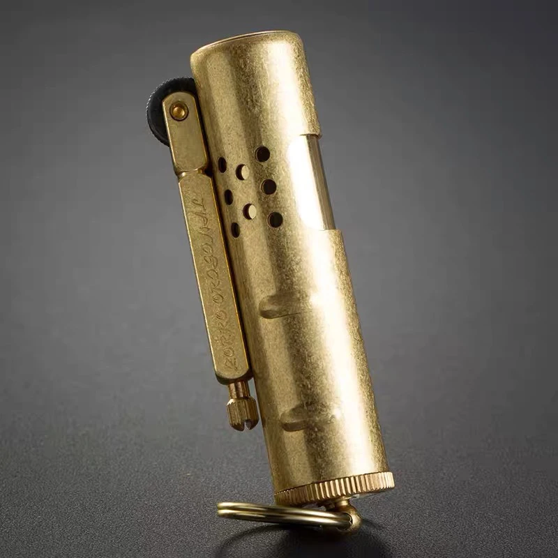 Classic Trench Kerosene Lighter With Brass Retro Design Reusable Filling Suitable For Outdoor Activities Daily Use