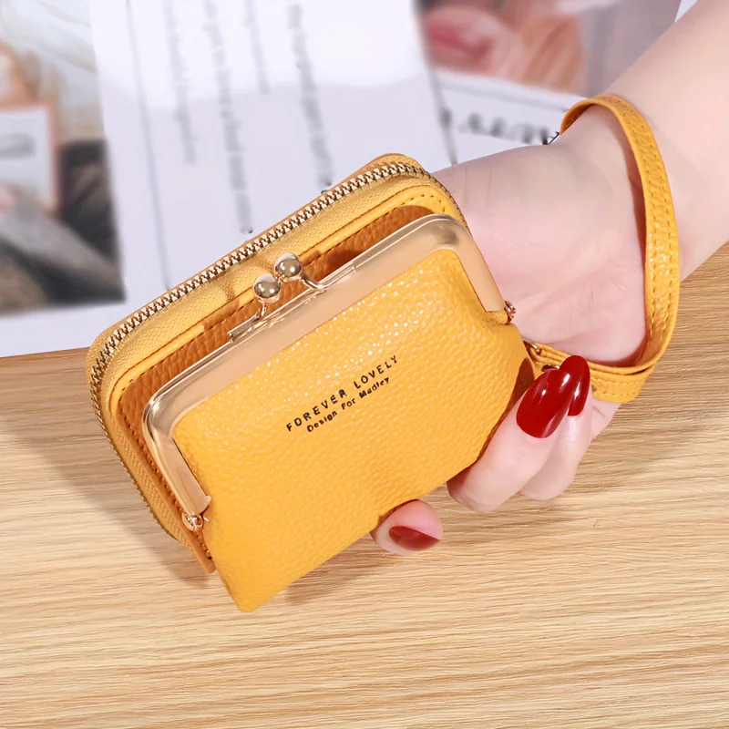 

Women's Elegant Small Credit Card Wallet - Multi-Functional Kiss Lock Wallet for Women - Fashionable Zipper Coin Purse