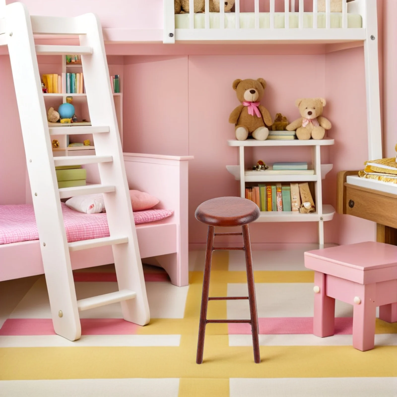 Miniature Wooden Bar Stool For Dollhouse Kitchen Counter Small Stool Chair Decorative Furniture Accessories Micro Scale