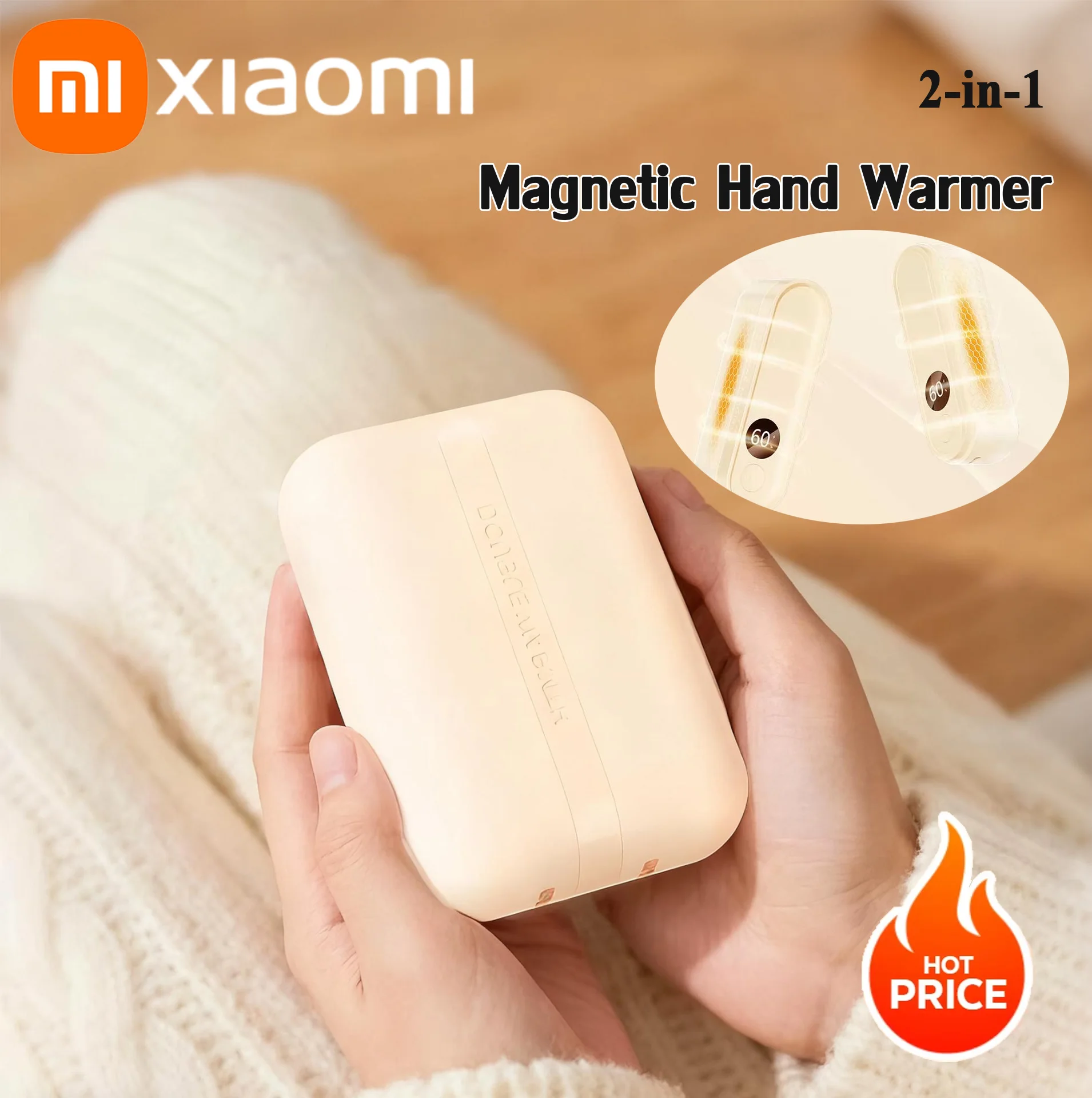 Xiaomi 2-в-1 Магнитная грелка для рук Перезаряжаемый внешний аккумулятор с цифровым дисплеем Портативный мини для путешествий на открытом воздухе Рождественские подарки