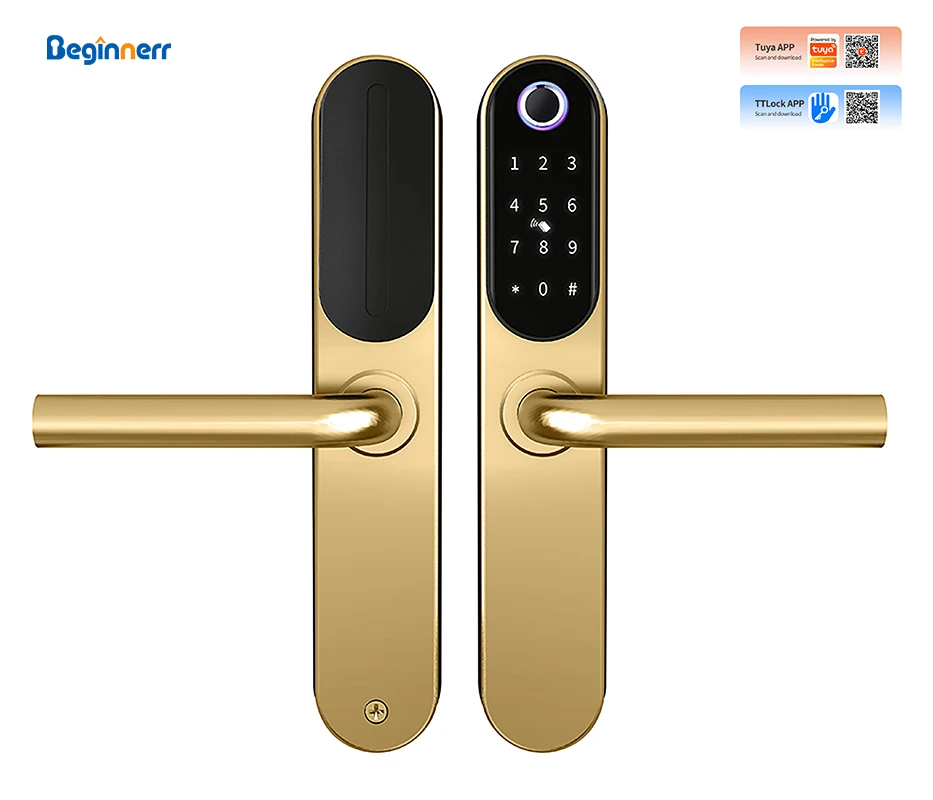 Gold IP65 Waterproof Euro mortise Smart UPVC Lock tuya wifi ttlock Passage Mode Fingerprint Card Code Digital Aluminum lock