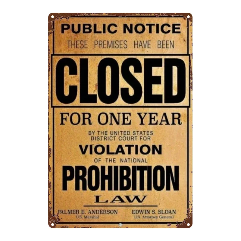 2D Vintage Public Notice Prohibition Closed Metal Sign Retro Iron Plate Wall Decor For Bar Cafe Man Cave Gift
