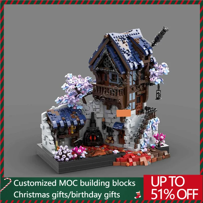 

2626 шт. водяная мельница, средневековый фэнтезийный дисплей, серия, модульная креативная модель MOC с видом на улицу, детская игрушка-головоломка «сделай сам», подарки