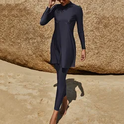 Traje de baño musulmán Burkini para mujer, conjunto de dos piezas, traje de baño largo con estampado sólido, Tankini de verano