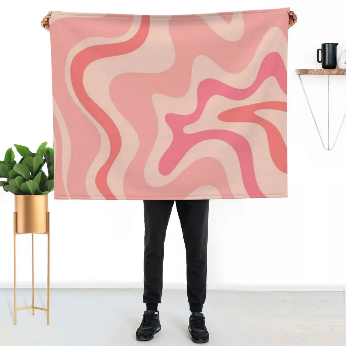 

Liquid Swirl Retro Contemporary Abstract in Soft Blush Pink Throw Blanket Plush Fuzzy Cozy Blanket for Couch Sofa