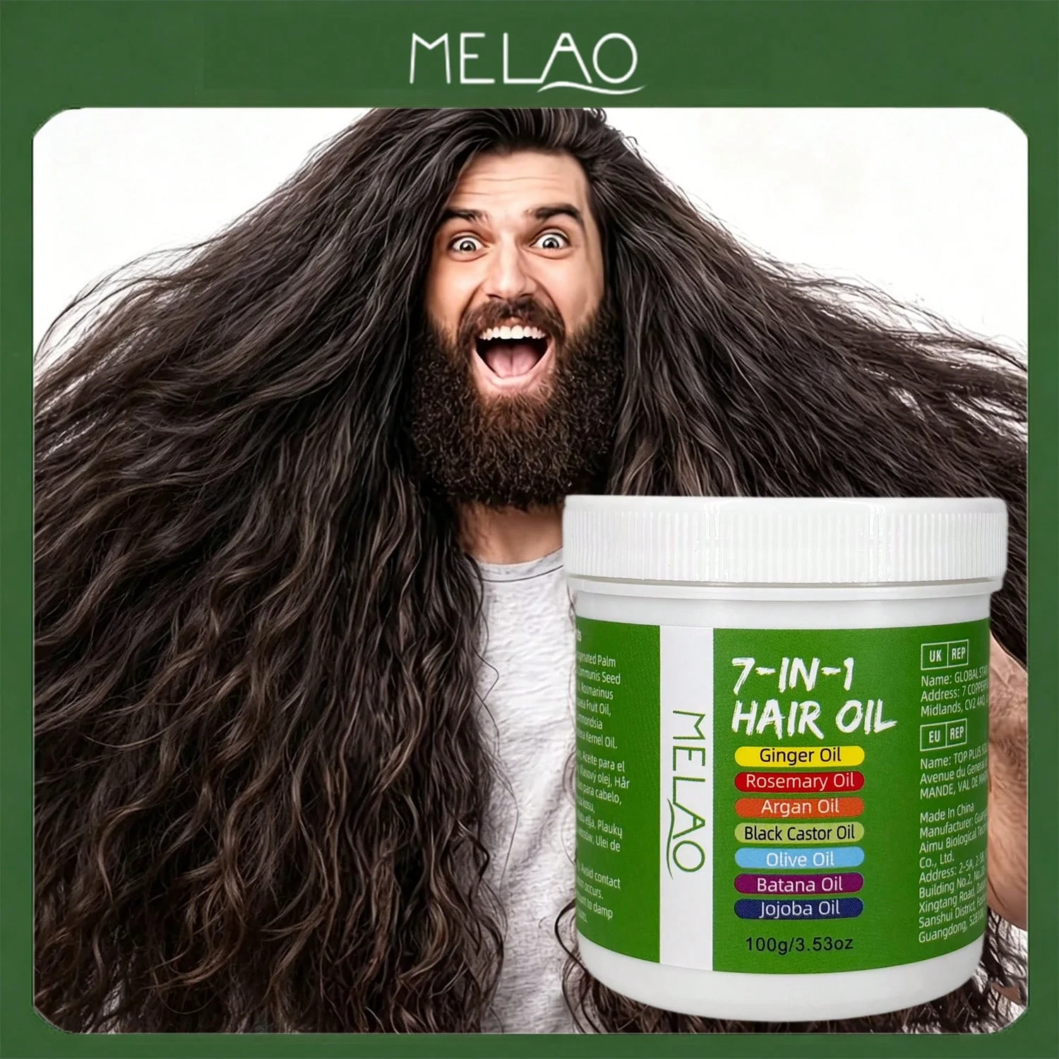 MELAO 7-in-1 Hair Oil, with Ginger, Rosemary, Argan & Black Castor Oil, Nourishing Scalp & Hair Oil for Dry, Damaged Hair