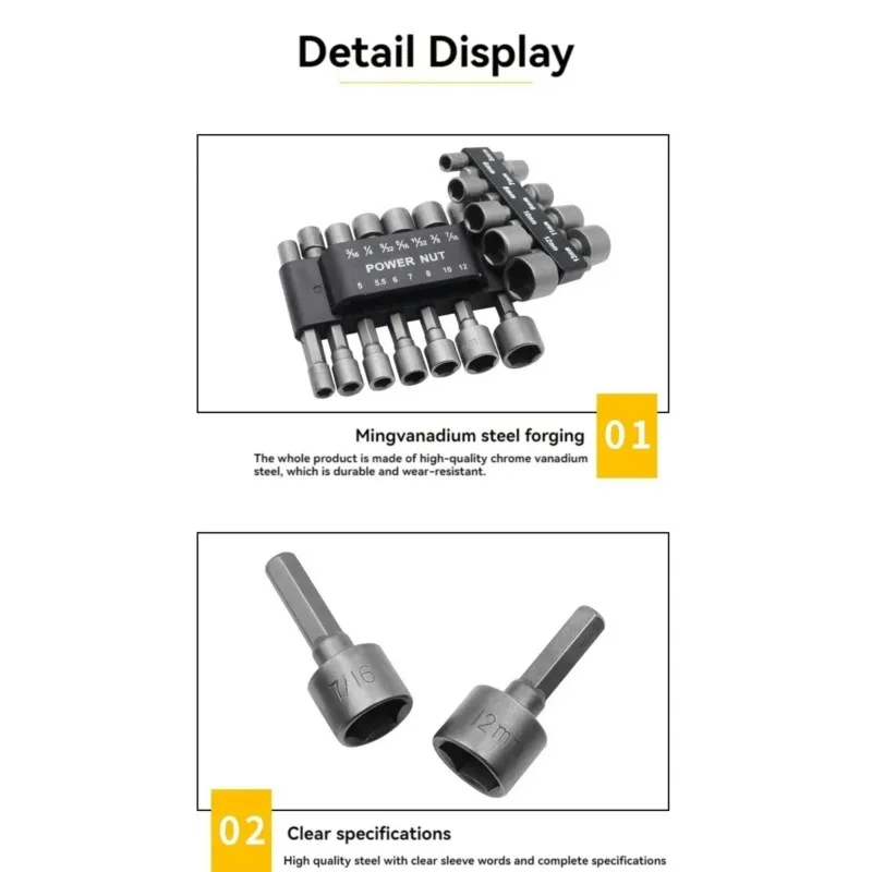 Powerful Socket Wrench Drill Bit Nut Driver Set 1/4'' Shank Hexagonal Handle Screwdriver Socket Adapter Kit 5-13mm Hand Tools