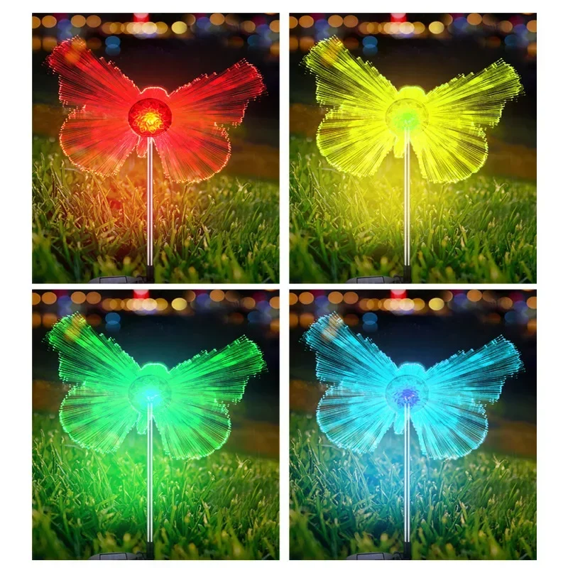 Solar Butterfly Floor Lamp Community Garden Lamp Lawn Light Solar Fiber Optic Jellyfish Lamp Decorative Outdoor Landscape Lamps