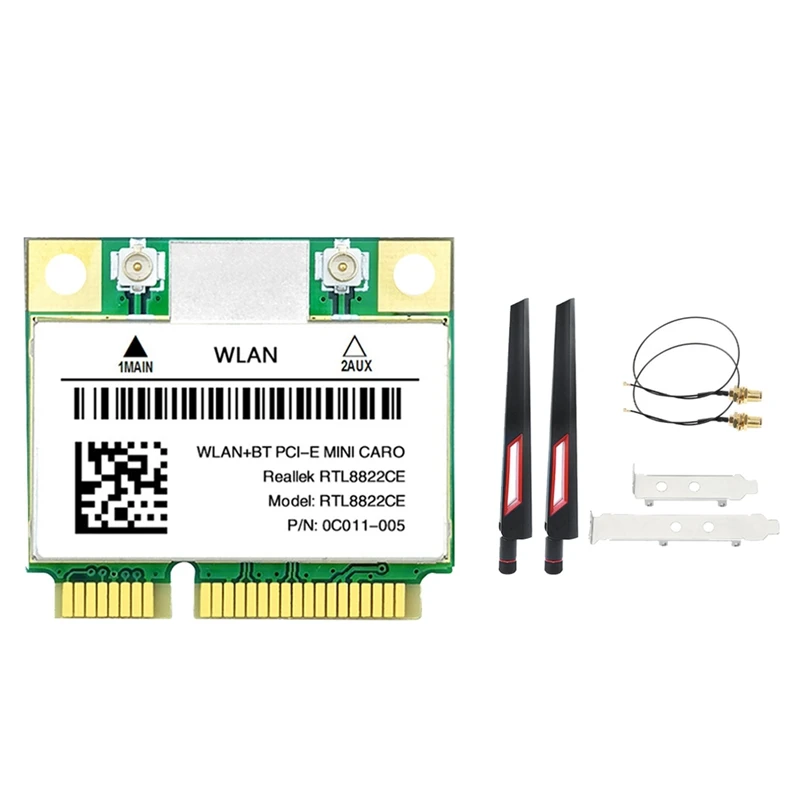 

RTL8822CE Wi-Fi карта + комплект антенны 1200 Мбит/с 2,4G + 5 ГГц 802.11AC сеть Mini PCIe BT 5,0 поддержка ноутбука/ПК Windows 10/11