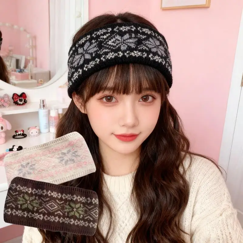 

French Jacquard Knitted Hair Band Thicken Warm Hair Bands Ear Protection Hairbands Retro Classic Elastic Soft Hair Band Headwear