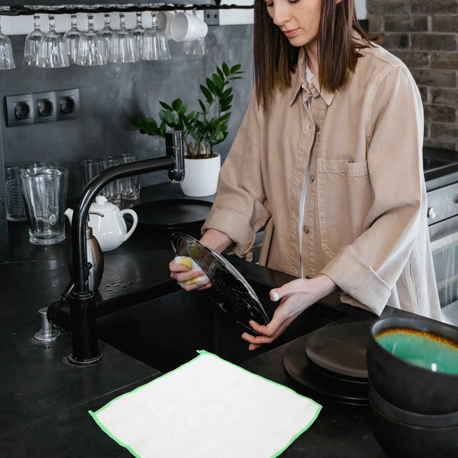 

Набор из 10 утолщенных кухонных салфеток из древесного волокна, универсальные, впитывающие, для дома, мебели, окон, столешниц