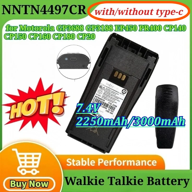 

7.4V 2250mAh/3000mAh NNTN4497CR Battery for Motorola GP3688 GP3188 EP450 PR400 CP140 CP150 CP160 CP180 CP20 Two Way Radios DC