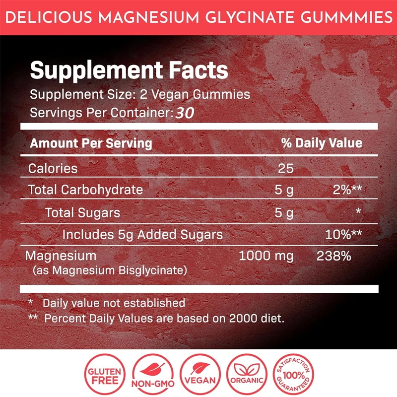 Magnesiumglycinaat 60 Gummies-1000Mg Magnesiumsupplement Ondersteunt De Gezondheid Van Het Hart En Handhaaft Gezonde Botten En Tanden