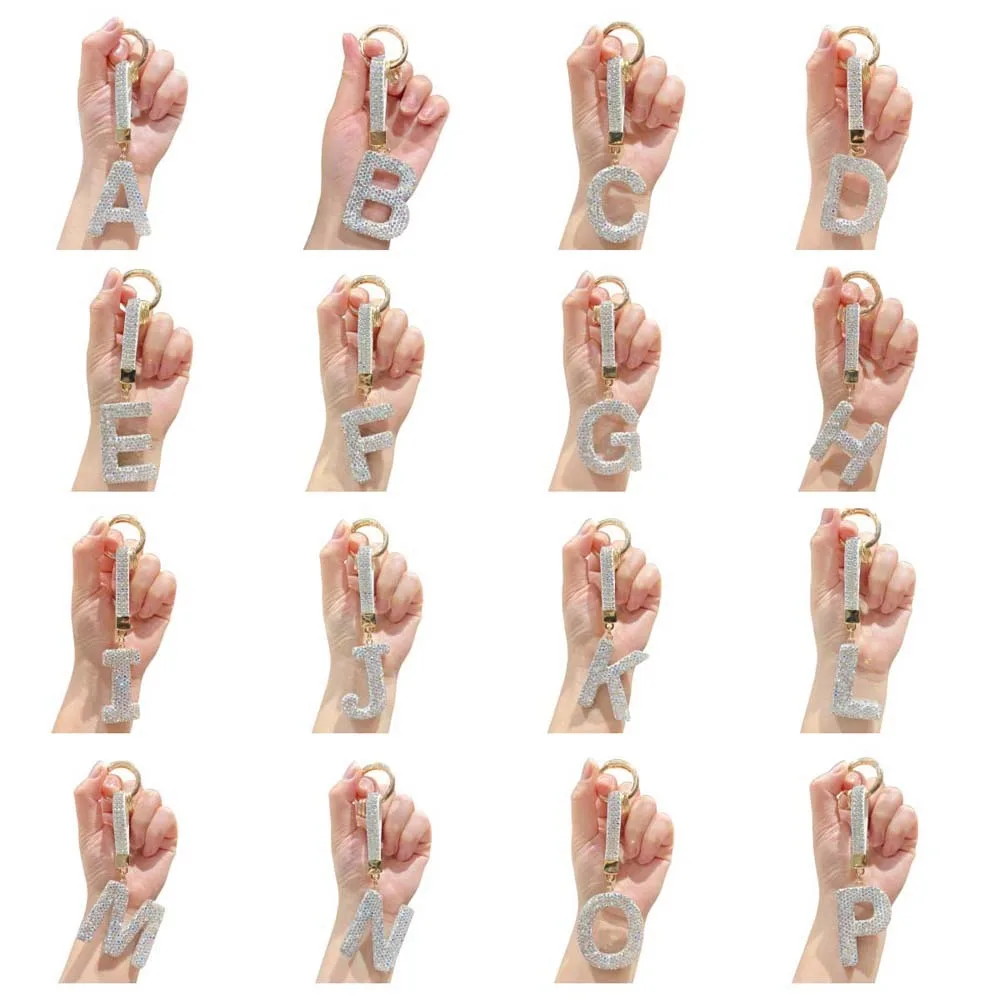 كامل الماس الماس الإنجليزية إلكتروني المفاتيح الإنجليزية حرف A إلى Z كريستال كبير قلادة قلادة فضية #4