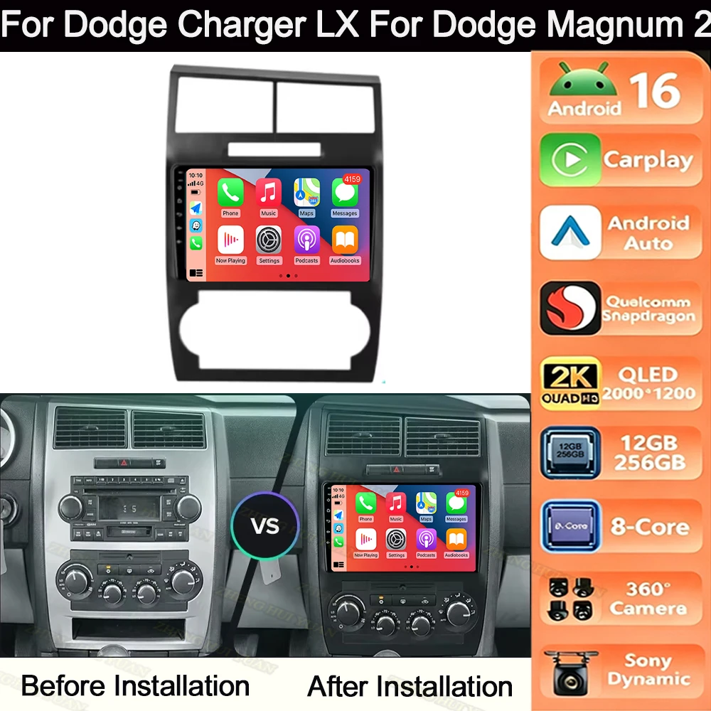 For Dodge Charger LX 2005 - 2010 For Dodge Magnum 2 2003+ Android 16 2K QLED CarPlay Auto Car Radio Multimedia Video Player GPS