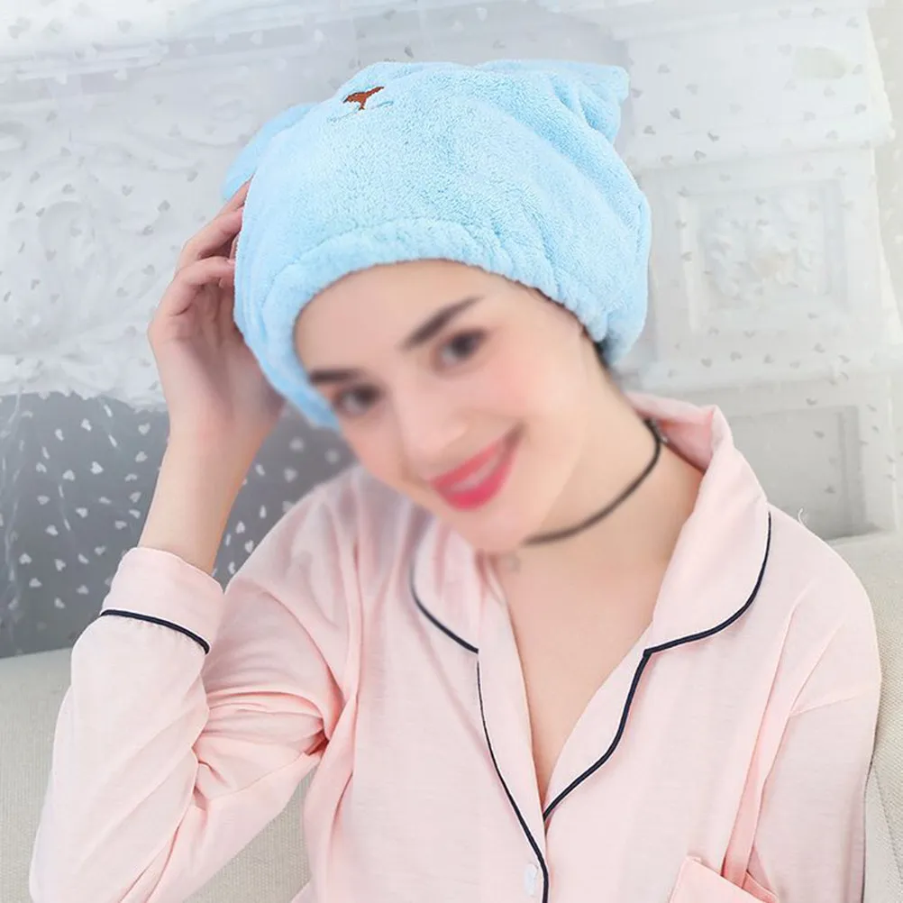 Animal Pattern Dry Hair Hat Efficient Moisture Wicking Coral Fleece Bathing Cap Ideal for Shower Makeup Face Wash Blue