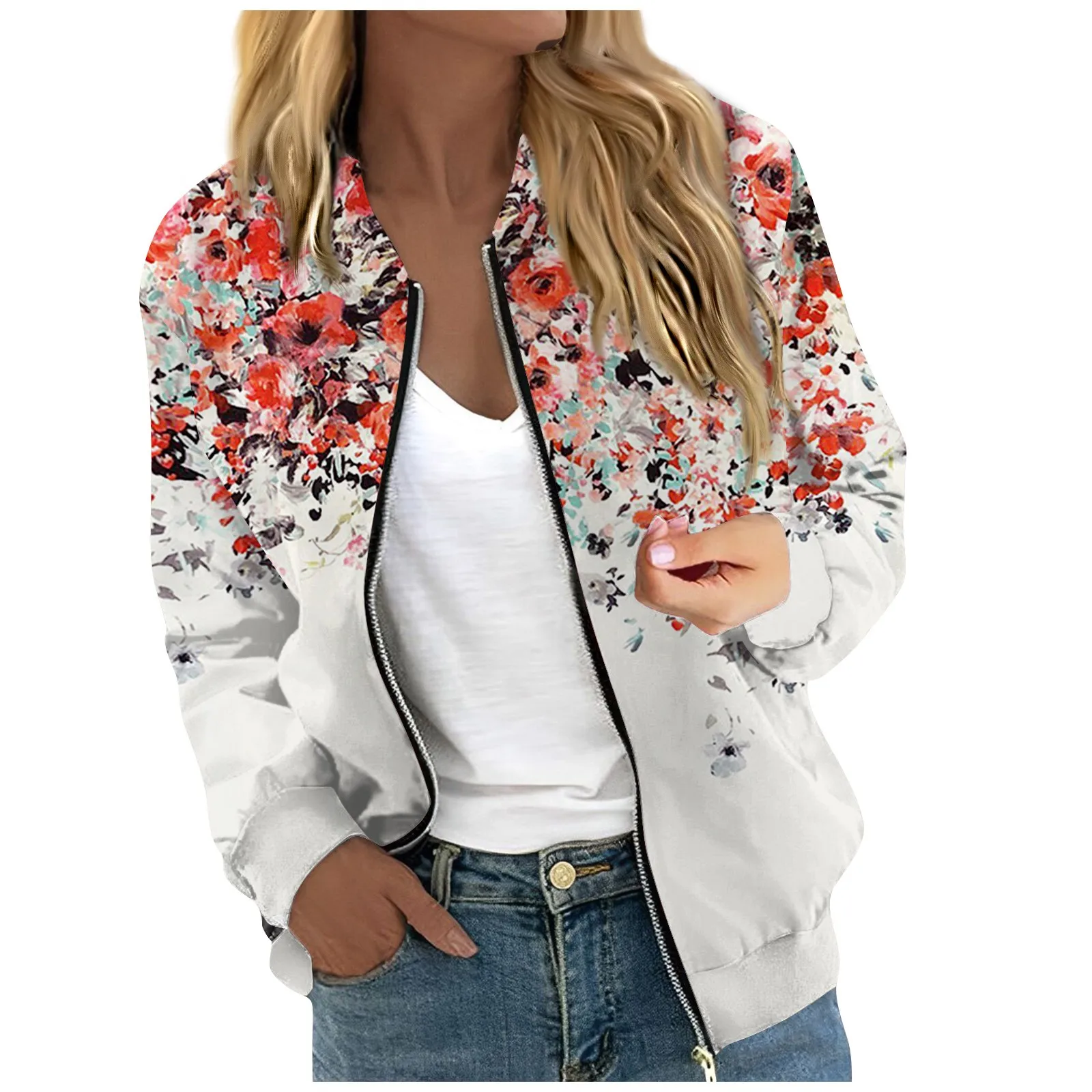 

Cotton Jackets For Women Lightweight Zip Up Cropped Fashion Print Outerwear Casual Quilted Jackets With Pockets Roupas Feminina