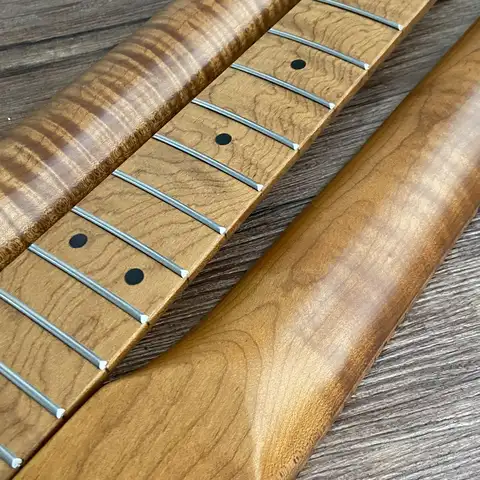 TL-Style Electric Guitar Neck 22 Frets Matte Finish Flame Maple Roasted Headstock with Truss Rod Guitar Parts