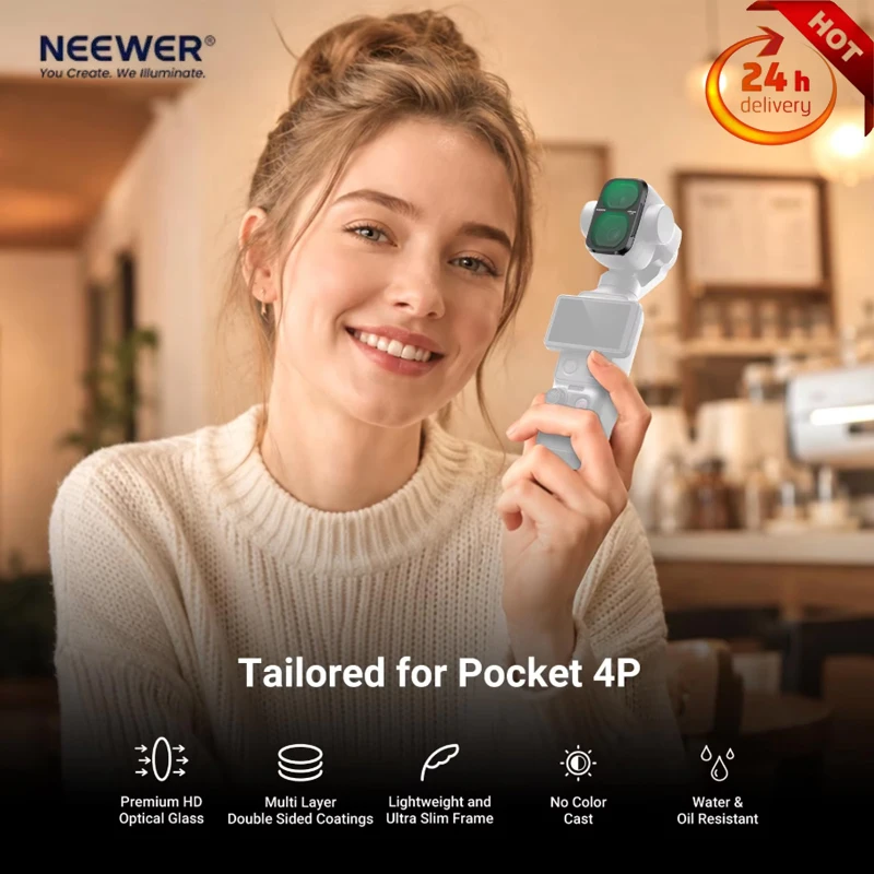 NEEWER For DJI Osmo Pocket 4P Filter Kit, 1/4 Black Mist/CPL/ VND2-32 ND(8+16+32+64) 1-5 Stops Variable Magnetic Filter