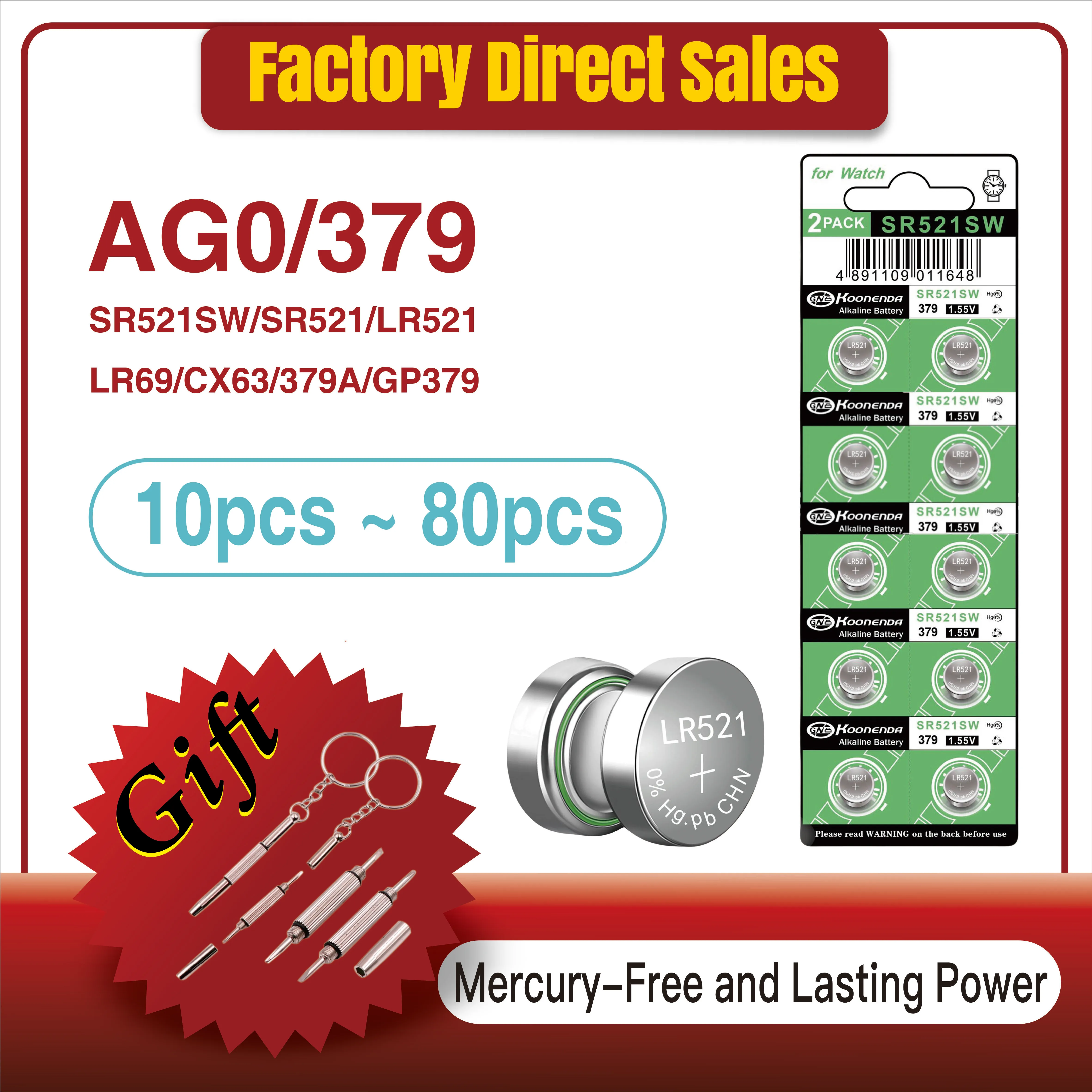 

Кнопочные батареи AG0 LR521 1,5 в, 10-80 шт., SR521SW 379A 379 179 D379 SR63, щелочные кнопочные батареи для калькуляторов, игрушек и т. Д.