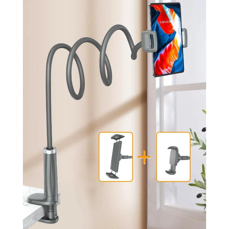 

Gooseneck Phone Holder Tablet Stand for Bed:[Swivel Base] Adjustable Flexible Lazy Arm with 2 Clips Phone Tablet Holder Mount C