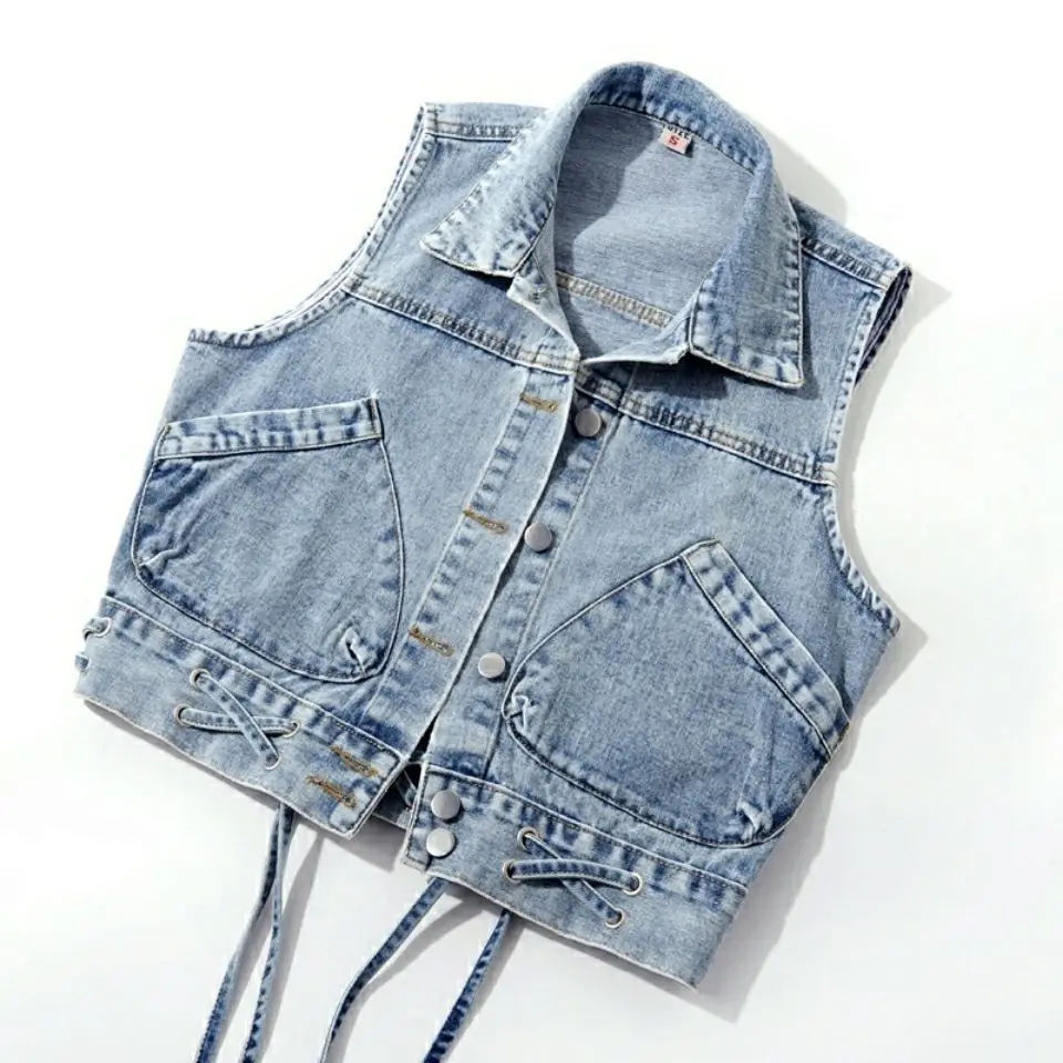 2025 spring and autumn new Korean straps denim vest women's short  jacket vest top  chalecos para mujer coats