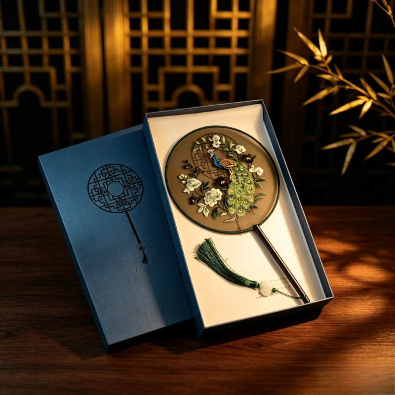 Gift Box Double‑Sided Embroidery Round Fan Chinese Style Handmade Suzhou Embroidery Fan Tassel Hanfu Dance Classic Craft Gift