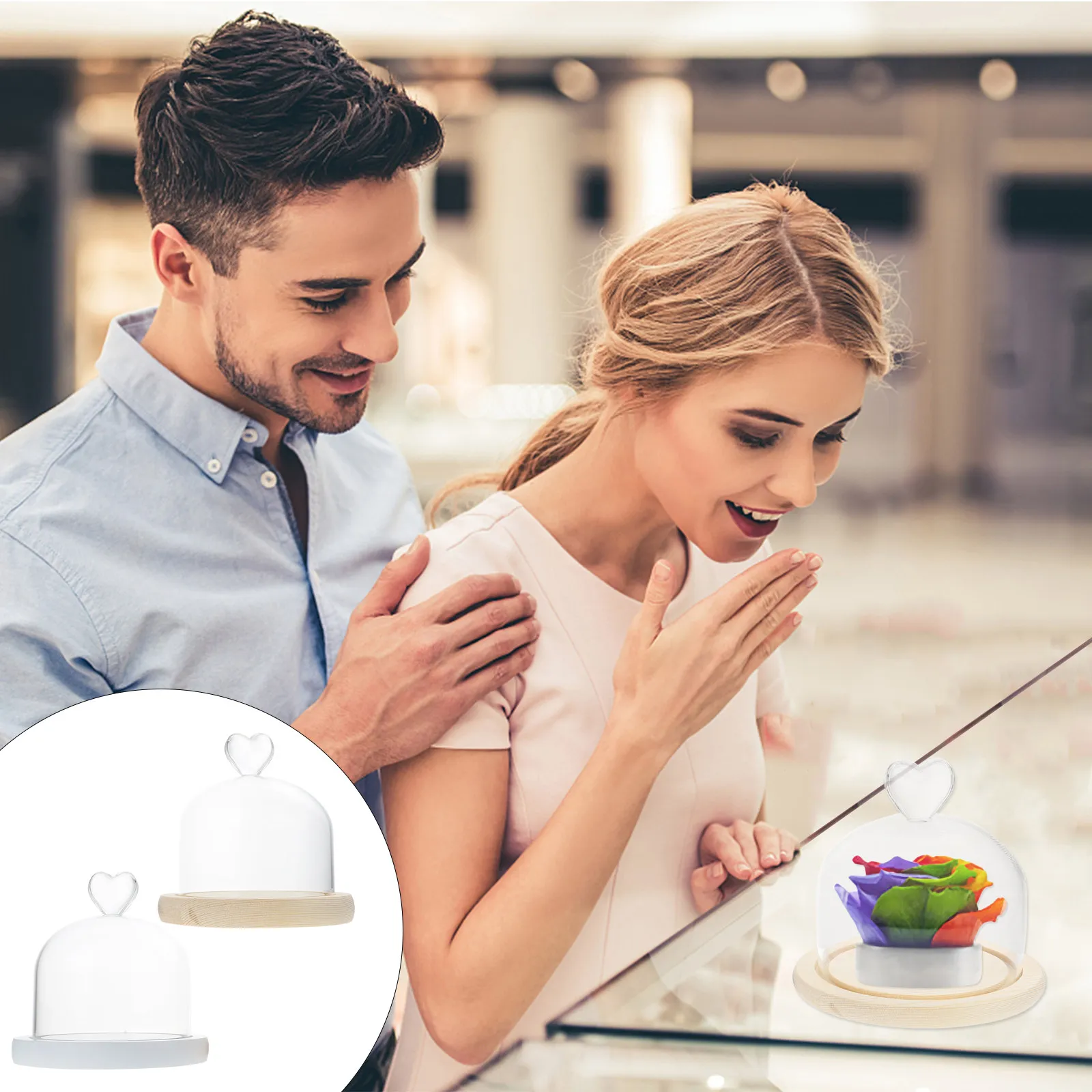 

2Pcs Preserved Flower Glass Dome Warm Elegant Cover for Micro Landscape Decoration Bedroom Living Room Shelf Adornment Accessory