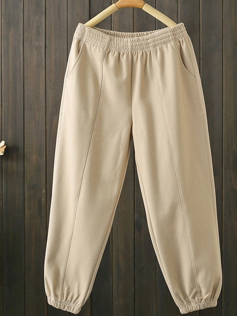 Autumn Winter plus Size 200 Pounds Elastic Waist Workwear Tweed Pants Sweatpants Cuffed Sports Casual Small Size Harlan Trendy