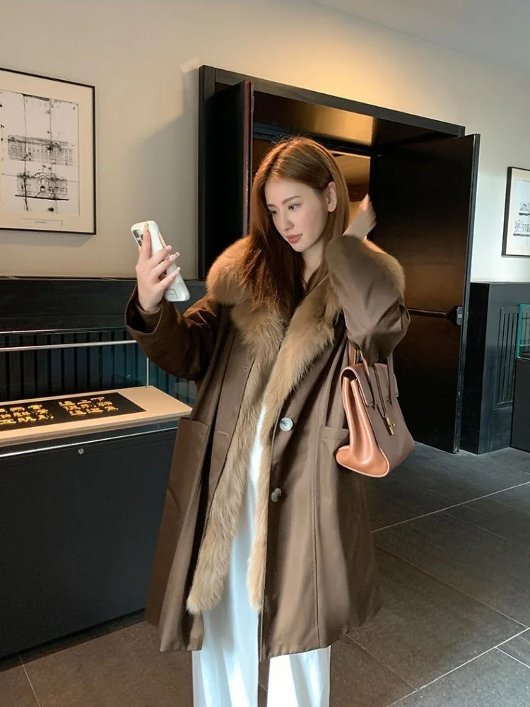 Women Loose Fitting Mid-Length Thickened Korean Style Women Autumn Winter Coat Warm Coat Casual Style Pure Color Jacket Top