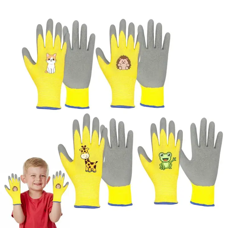 4 Pairs Gardening Gloves For Kids Latex Coated Kids Children Protective Durable Waterproof Garden Gloves Anti Bite Work Gear