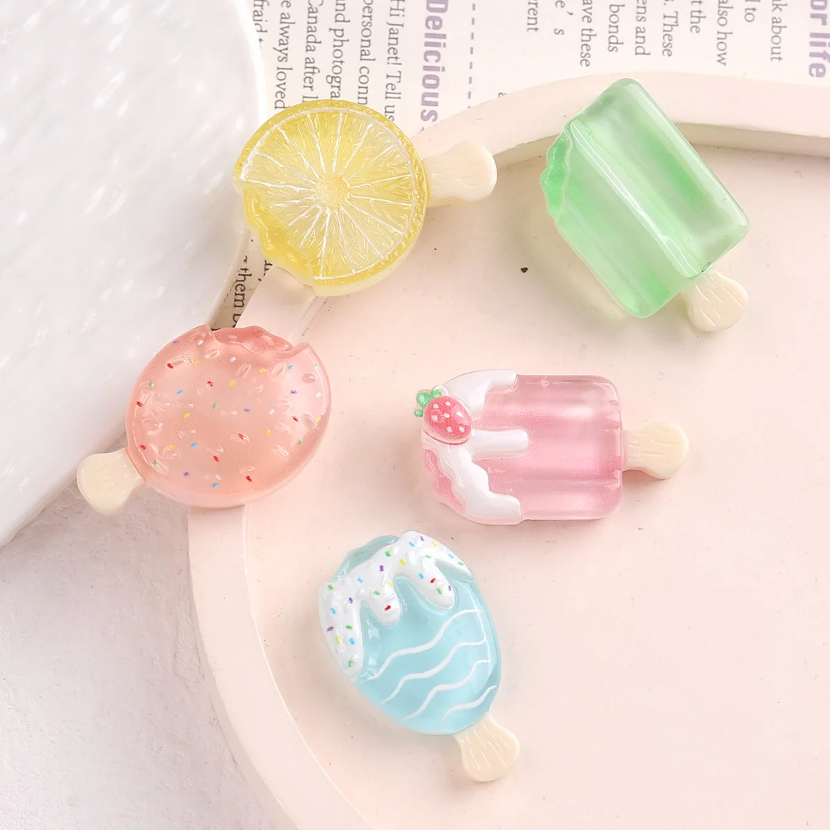 10pcs Cute Cartoon Kawaii Popsicle Ice Cream Flat Back Resin DIY Scrapbooking Cabochons Decoration Accessories