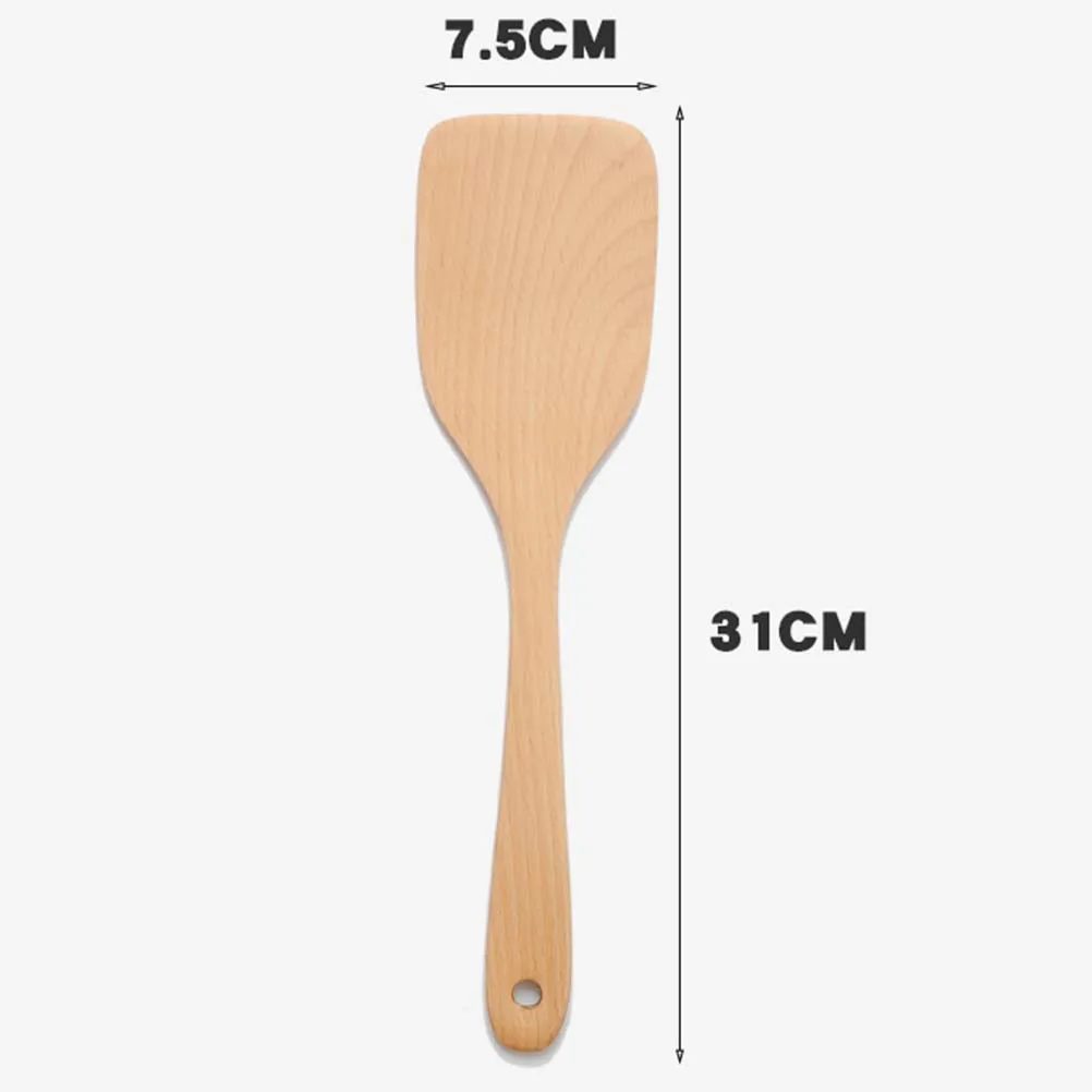 

Natural Beechwood Wooden Spatula Kitchen Turner Flat Shovel 31X7.5Cm Heat Resistant 3 Holes Handle For Easy Storage