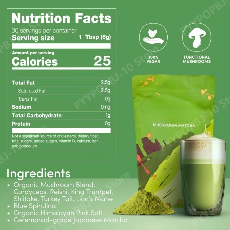 Organic Mushroom Matcha Supplement with Ganoderma Lucidum Lion’s Mane 180g of Natural Nutrients view 5