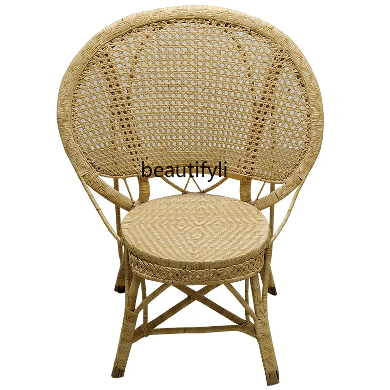 GY Natural Real Rattan Chair Living Room Interior Home Leisure Single Backrest Chair Handmade Rattan Modern Chinese New Style