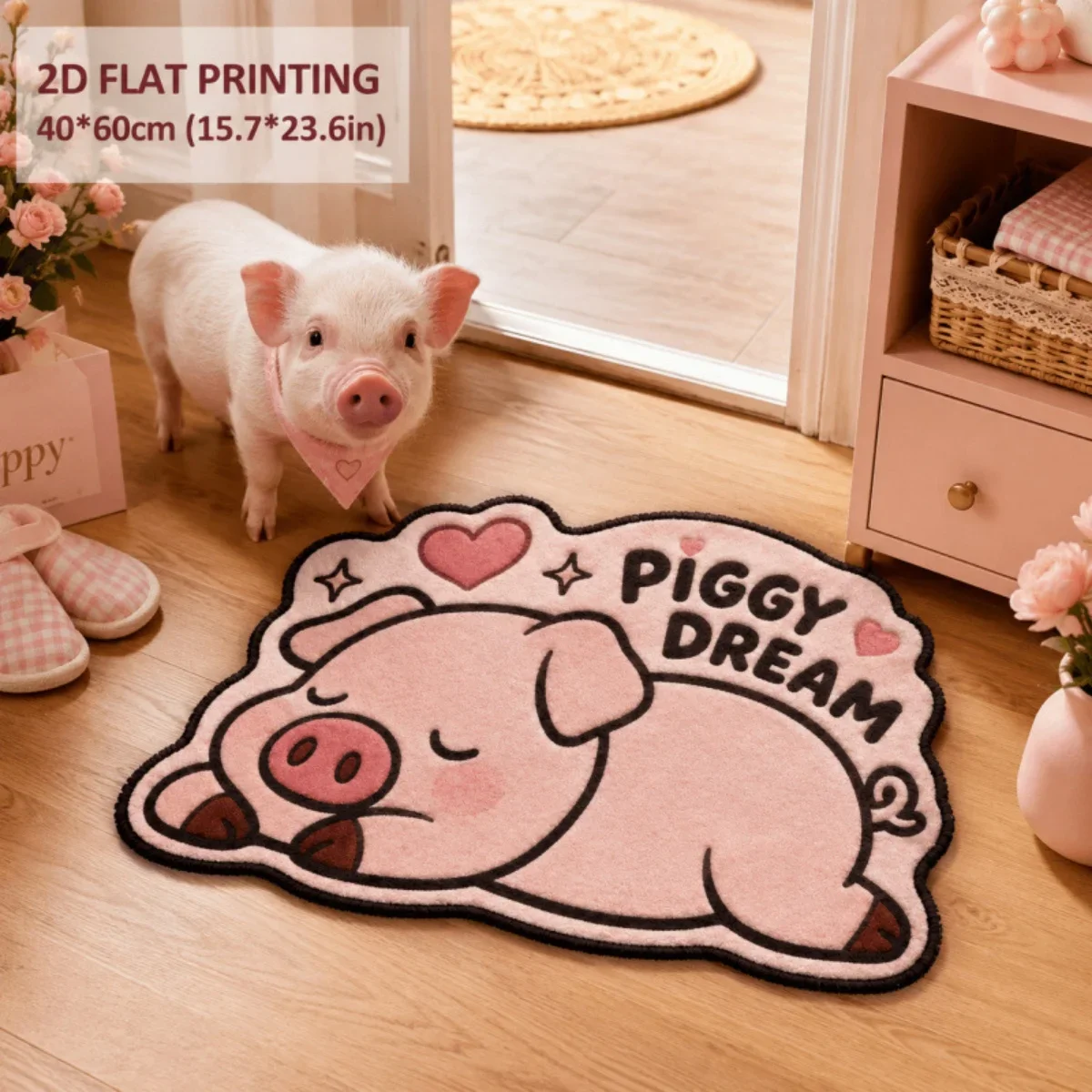 B16LYX Cartoon Piggy Dream Decorative Floor Rug Lovely Animal Pattern Indoor Bathroom Bedroom Washable Home Carpet