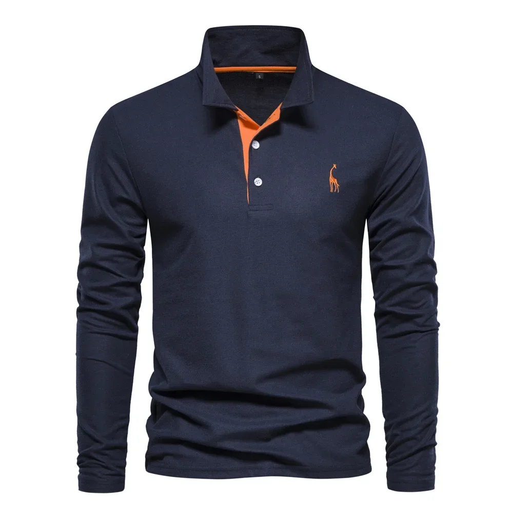 

Autumn New Men's Polo T-shirt Embroidered Solid Color Long Sleeved Golf Polo Shirt Homme Social Business Polo Men's Top