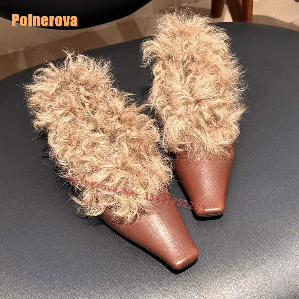 Brown Fur Luxury Retro Loafers 2025 Spring New Style Pointed Toe Chunky Heels Slip On Casual Women Leather Fashion Pumps Trend