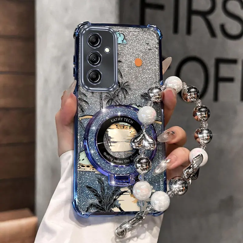 

A 25 Sunset Beach Plating Bracelet Holder Phone Case For Samsung A33 A53 A35 A36 A73 A26 A56 A55 A71 A32 A51 A34 A52 A24 Cover
