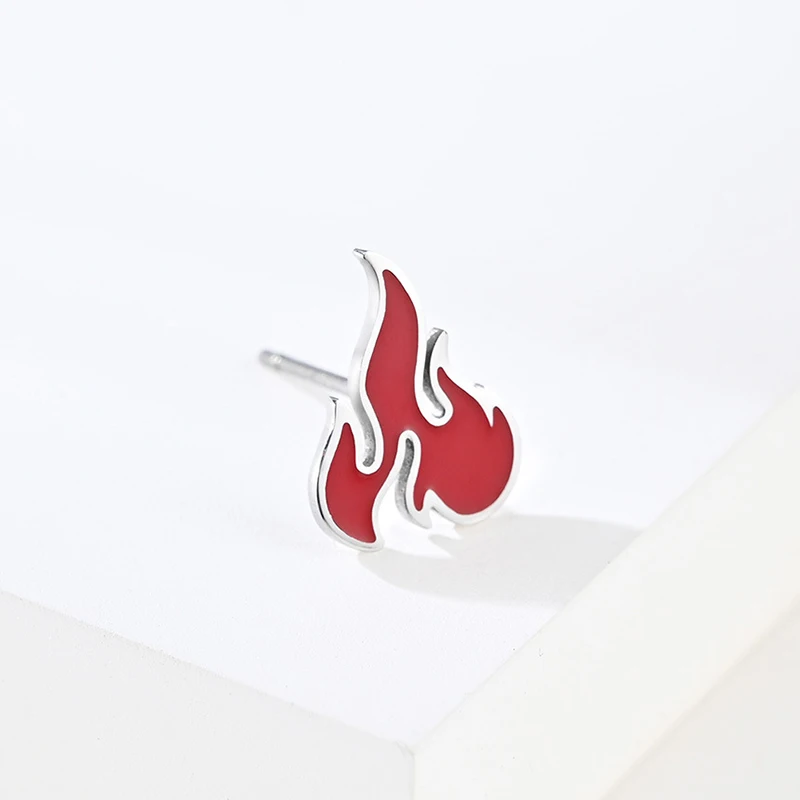 1pc Fashion Cool Hiphop Stud Earring Men Red Flame Stainless Steel Earrings For Women Rock Punk Jewelry Accessories Korea Style