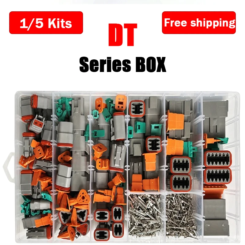 

1/5Kits 250pcs Deutsch DT series Waterproof Wire Connector Kit DT06-2/3/4/6S DT04-2/3/4/6P Automotive Sealed Plug with pins box