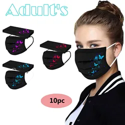 10PCS Adult's Butterfly  Printed Mask Disposable Protective Face Outdoor Dust-Proof Face Protective Mask Disposable Mask