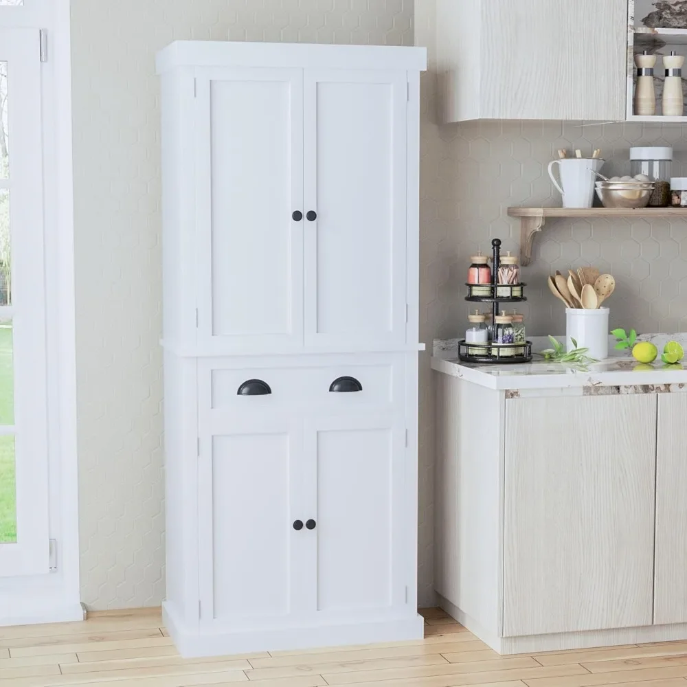 72" Kitchen Pantry Cabinet, Tall Pantry Storage Cabinet with Drawer and 4 Adjustable Shelves, Freestanding Pantry Cupboard