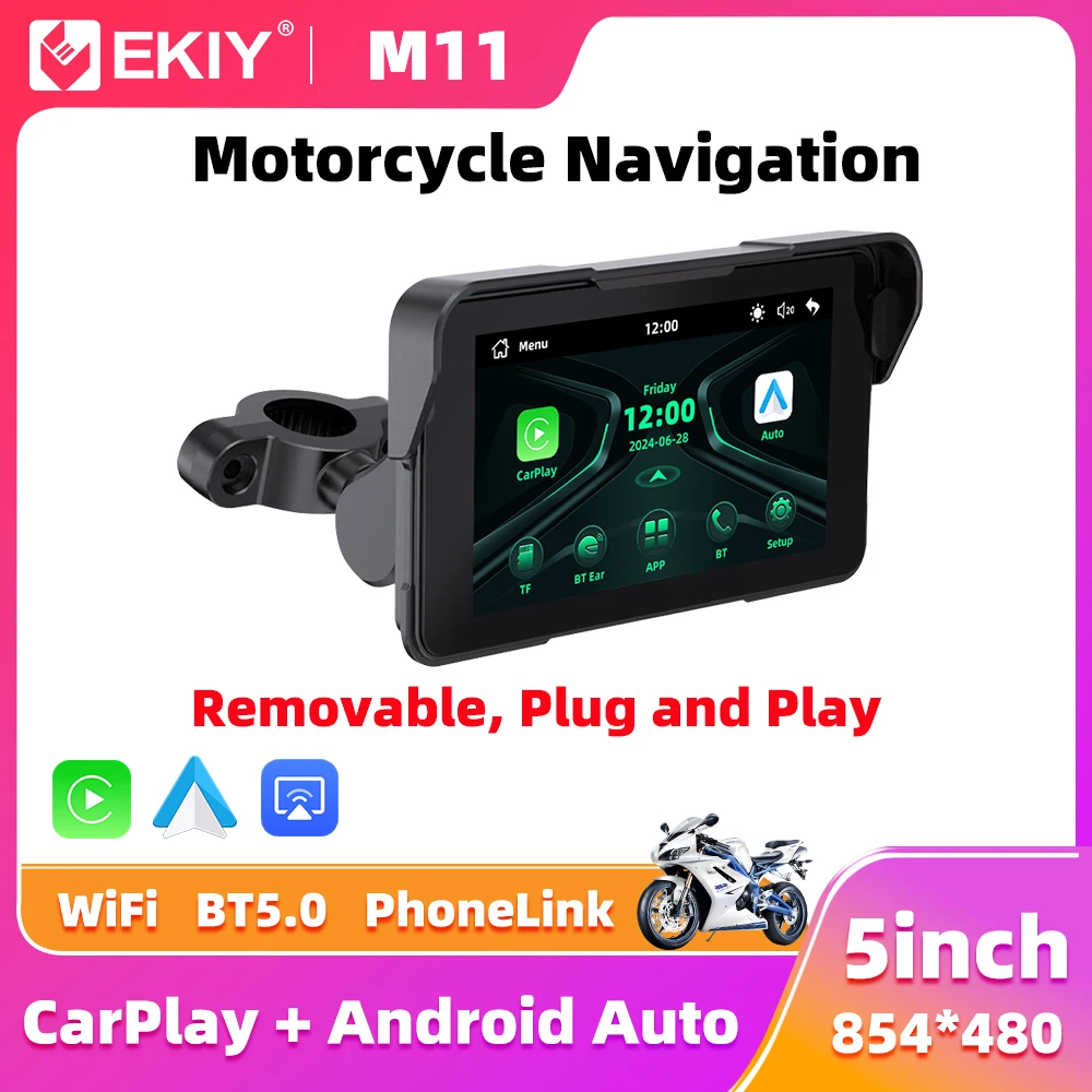 

EKIY 5 inch Wireless CarPlay Moto Android Auto Portable Digital Motorcycle Dashboard GPS Motorcycle Navigation Display Screen