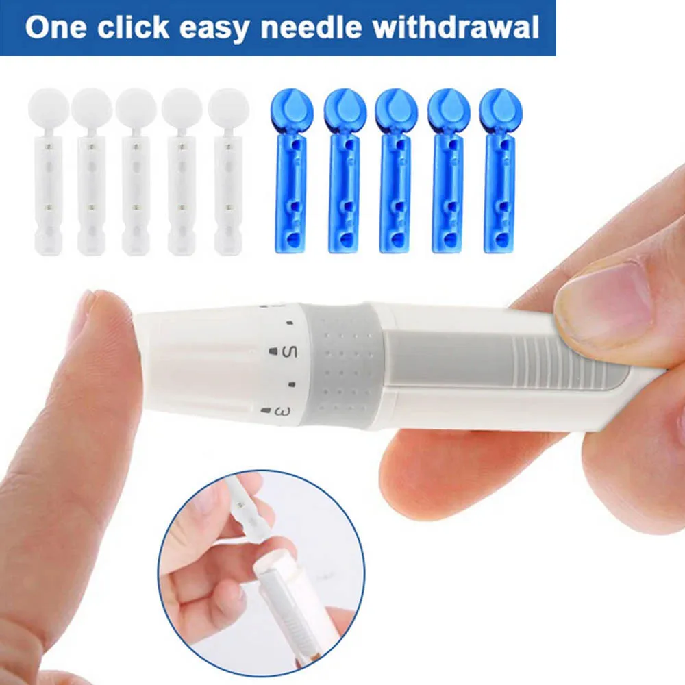 

50Pcs Sterile Lancets Kit 28G w/ Lancet Pen Glucose Meter Disposable Needles Measuring Blood Sugar Level For Medical Diabetes