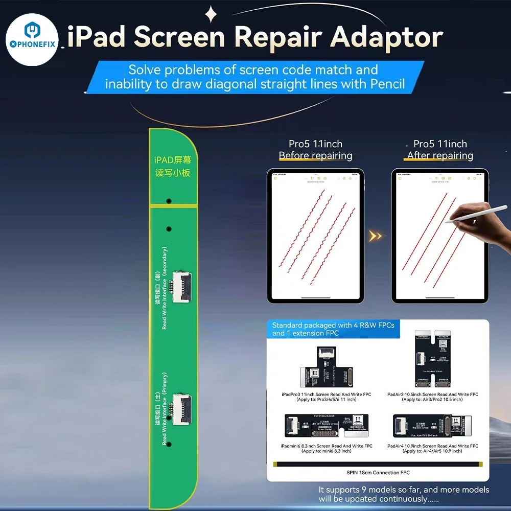 JCID V1SE V1SPro IPad Screen Repair Adaptor Solve problems of screen code match Pencil inability to draw diagnoal straight lines