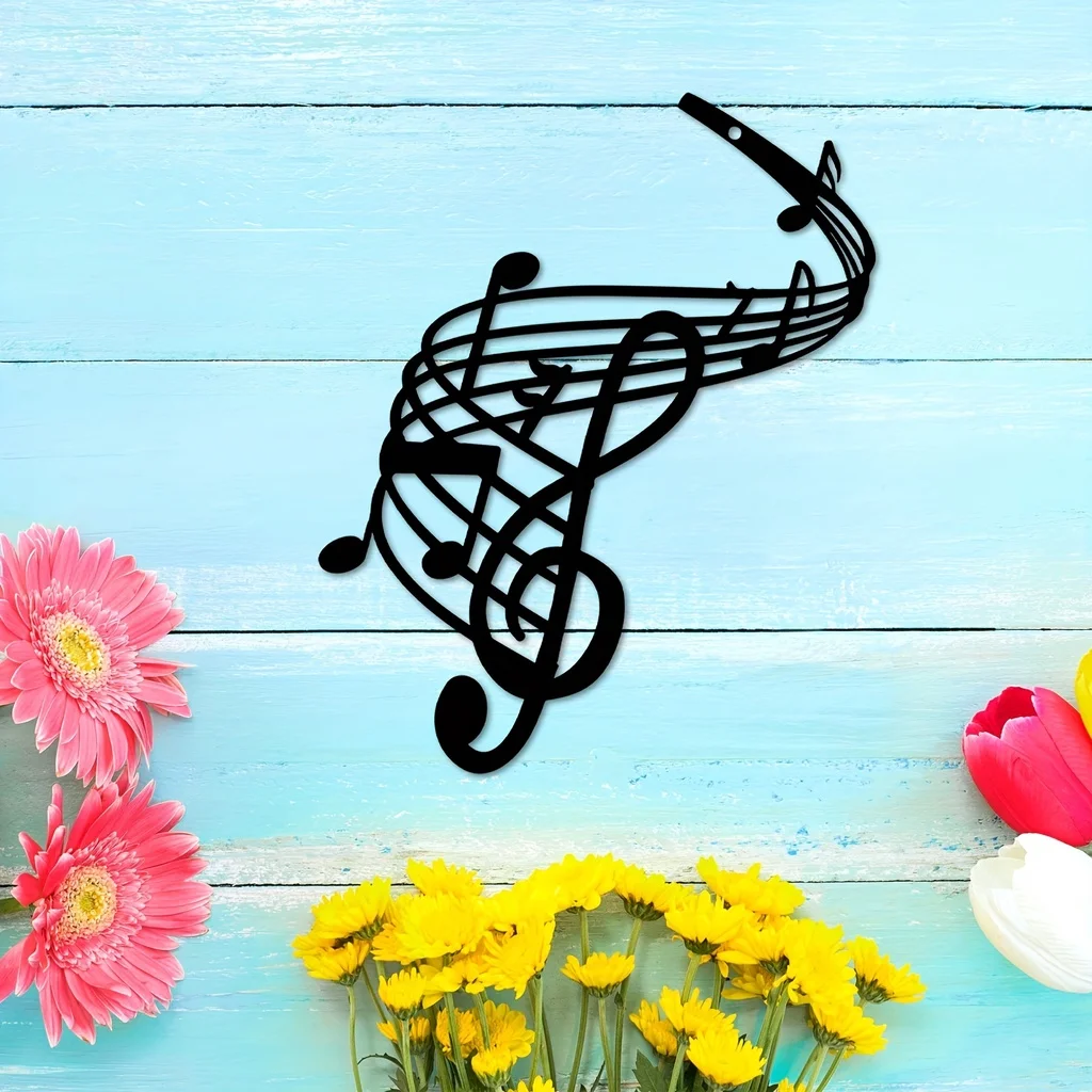 Music Notes Wall Art Metal Wall Decor, Black Wall Signs, Hanging Sculpture For Home Bedroom Kitchen Garden Housewarming Gift