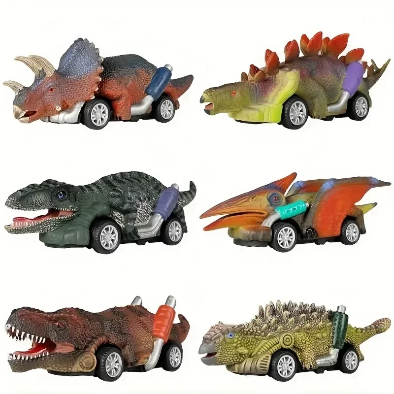 ไดโนเสาร์ดึงกลับรถยนต์ของเล่น,6PCS ไดโนเสาร์ Slewing ของเล่นชุด Dino รุ่น Wing Dragon Tyrannosaurus ดึงและ Go รถของเล่นสําหรับเด็ก